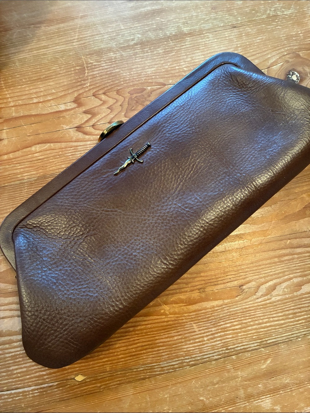 Vintage Textured Brown Leather Stallion Circus Horse Print Frame Clutch Bag - Picture 11 of 12
